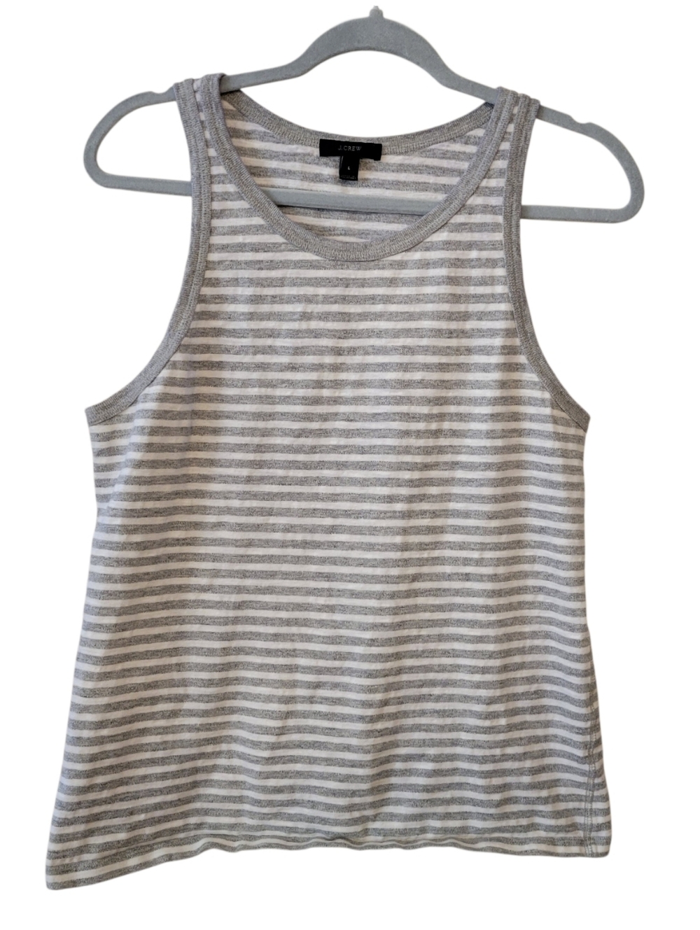 J. Crew Gray & White Striped Cotton‎ Tank Top Size Large